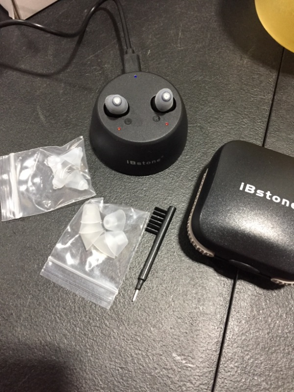 Photo 2 of [Upgraded] iBstone Rechargeable Hearing Amplifier to Aid Adults Seniors Hearing, Mini Completely-in-Canal Hearing Aids with Waxguard Filter, Comfortable Wearing with Masks and Glasses, Black, Pair