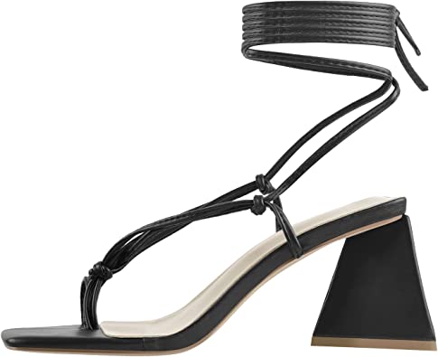 Photo 1 of LISHAN Women's Square Ring Toe Lace Up Chunky High Heel Sandals
SIZE 7 