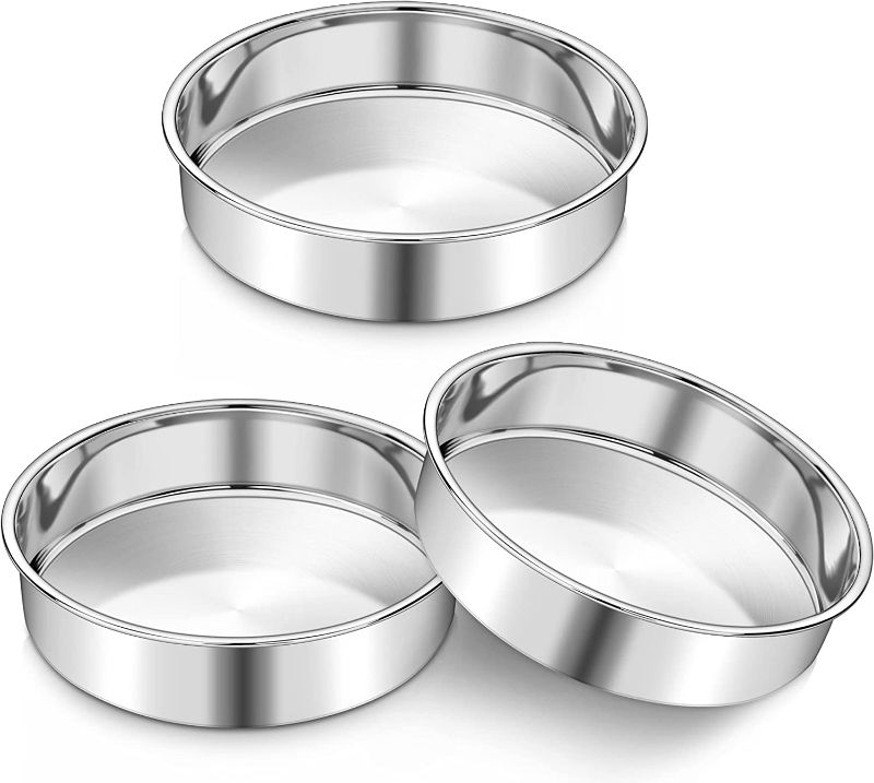 Photo 1 of 12 Inch Cake Pan Set of 4, AIKWI Stainless Steel Round Cake Pans for Wedding Birthday Layer Cake, One-piece Molding, Healthy & Durable, Mirror Finish & Dishwasher Safe