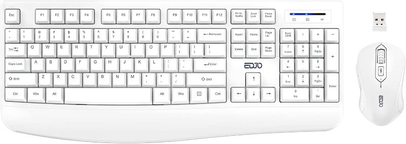 Photo 1 of Wireless Keyboard and Mouse Combo, EDJO 2.4G Full-Sized Ergonomic Computer Keyboard with Wrist Rest and 3 Level DPI Adjustable Wireless Mouse for Windows, Mac OS Desktop/Laptop/PC (White)