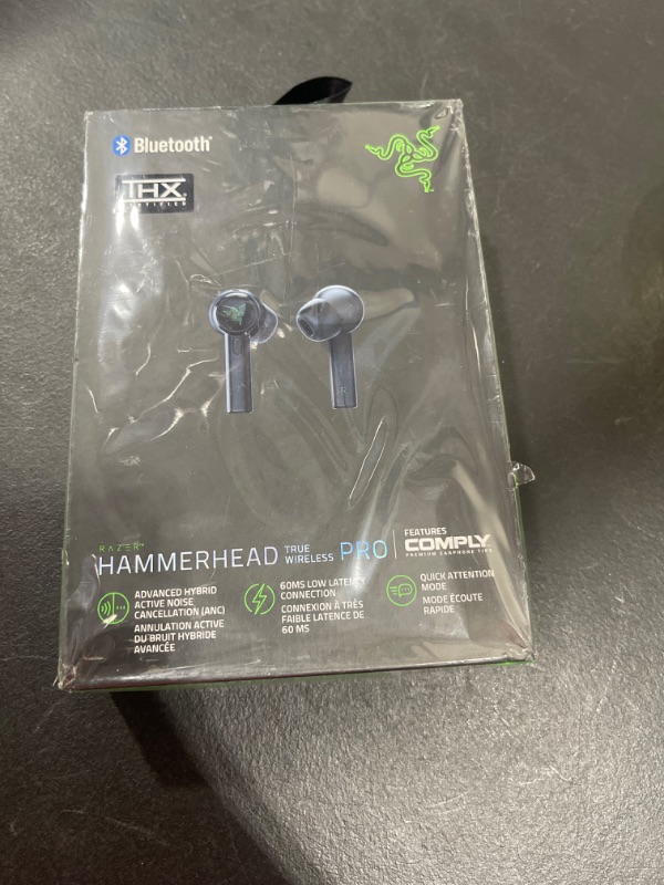 Photo 4 of Razer Hammerhead True Wireless Pro Bluetooth Gaming Earbuds: THX Certified - Advanced Hybrid Active Noise Cancellation - 60ms Low-Latency - Touch Enabled - <20 Hr Battery Life - Classic Black