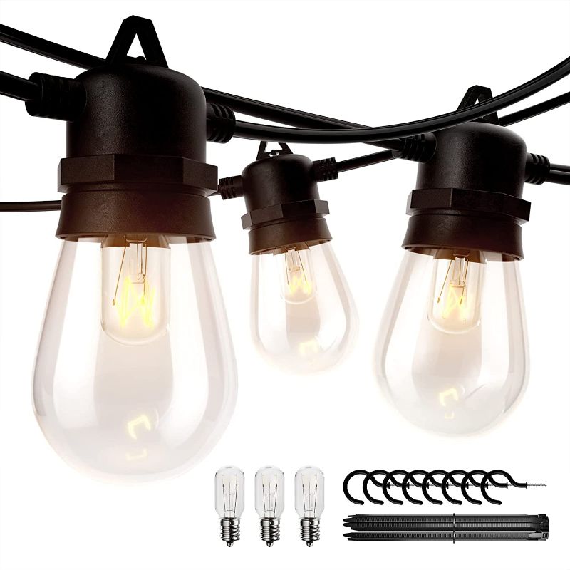 Photo 1 of Amico 48FT Outdoor String Lights with Vintage 5W Dimmable Shatterproof Inc Bulbs, Commercial Grade UL Listed Patio Lights, Heavy-Duty Waterproof Decorative for Bistro Market Garden Fence Café