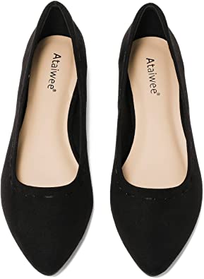 Photo 1 of Ataiwee Women's Wide Width Flat Shoes, Comfort Casual Pointed Suede Cozy Anti Slip Sole Ballet Flats.
