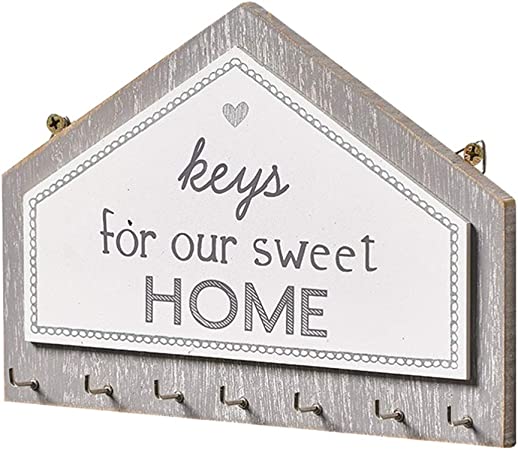 Photo 1 of Amosfun Key Holder for Wall Decorative Hooks Home Sweet Sign House Decor Leash her Rustic- Household Storage Hook Wall Hanging Hook Wooden Sign Key Hanger (Gray)
