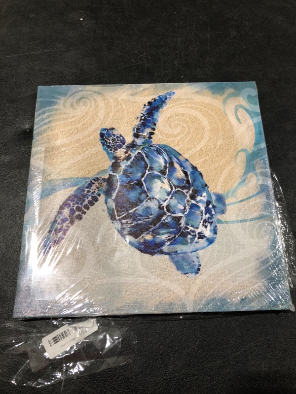 Photo 2 of Bathroom Wall Art Canvas Navy Blue Sea Turtle Theme Wall Decor Ocean Painting Pictures for Kids Room Decor Modern Framed Artwork for Bedroom Office Kitchen Wall Decor Home Wall Decoration Size 14x14
