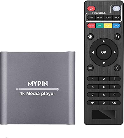 Photo 1 of 4K Media Player with Remote Control, Digital MP4 Player for 8TB HDD/ USB Drive / TF Card/ H.265 MP4 PPT MKV AVI Support HDMI/AV/Optical Out and USB Mouse/Keyboard-HDMI up to 7.1 Surround Sound (Grey)
