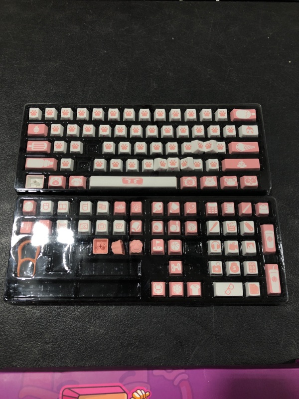 Photo 2 of LTC LavaCaps PBT DoubleShot 108 Keycaps Set, Cat's Claw Sublimation OEM Profile for ANSI US Layout 61/87 TKL/104/108 Keys Mechanical Keyboard, with Keycap Puller - (Only Keycaps), Pink
