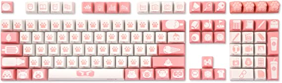 Photo 1 of LTC LavaCaps PBT DoubleShot 108 Keycaps Set, Cat's Claw Sublimation OEM Profile for ANSI US Layout 61/87 TKL/104/108 Keys Mechanical Keyboard, with Keycap Puller - (Only Keycaps), Pink
