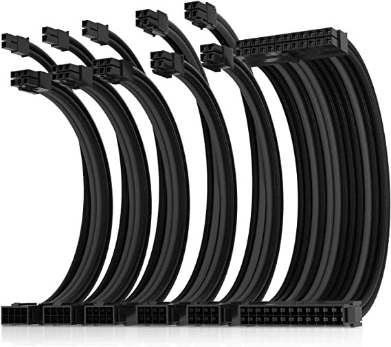 Photo 1 of Asiahorse Power Supply Sleeved Cable for Power Supply Extension Cable Wire Kit 1x24-PIN/ 2x8-PORT (4+4) M/B,3x8-PORT (6+2) PCI-E 30cm Length with Combs(Dual EPS Black-Mix)
