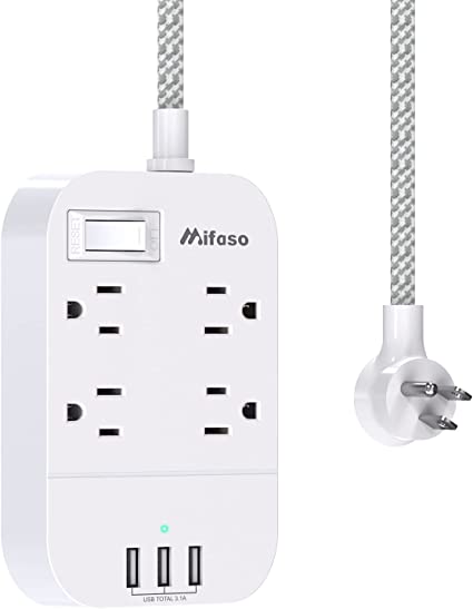 Photo 1 of Power Strip with USB Extension Cord - Flat Plug and 4 Outlets 3 USB Charger Ports, 5 FT Braided Power Cord, Wall Mount and Desktop Charging Station for Cruise Ship, Home, Office
