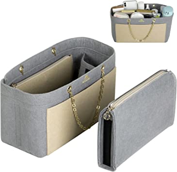 Photo 1 of MATEIN Purse Organizer Insert, Felt Tote Insert with Handle & Detachable Zipper Wallet for Ladies Women Gifts, Medium Handbag Organizer Fit for Speedy Neverfull and More, Bag in Bag, Grey
