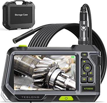 Photo 1 of Triple Lens Endoscope, Teslong NTS500 Industrial Borescope Inspection Camera with 5inch 720P HD Screen, Automotive Snake Scope Camera Probe with Light, Home Waterproof Sewer Fiber Optic Camera(16.5ft)
