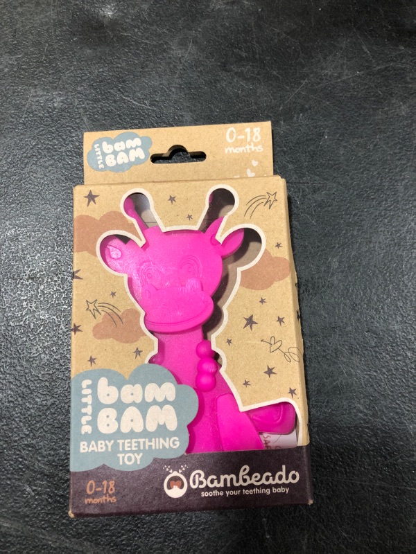 Photo 2 of Giraffe Teething Toys for Baby Boy & Girl - Teething Toys for Babies 0-6 & 6-12 Months 100% Natural Without Dyes and Toxins Multi-Texture Teether for Sore Gums - Alt. to Teething Necklace (Pink)
