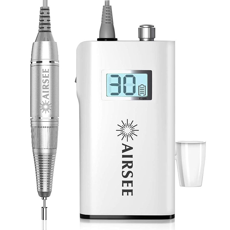 Photo 1 of AIRSEE Rechargeable 30000RPM Electric Nail Drill Professional Portable E File Machine for Acrylic Nails Natural Extension Gel Nails Polish Cuticle, Cordless High Speed for Salon Use or Home DIY White
