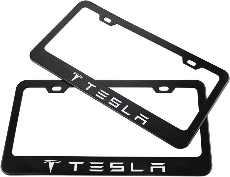 Photo 1 of 2 Pcs Stainless Steel for Tesla License Plate Frame with Screw Caps Cover Set , Matte Black
