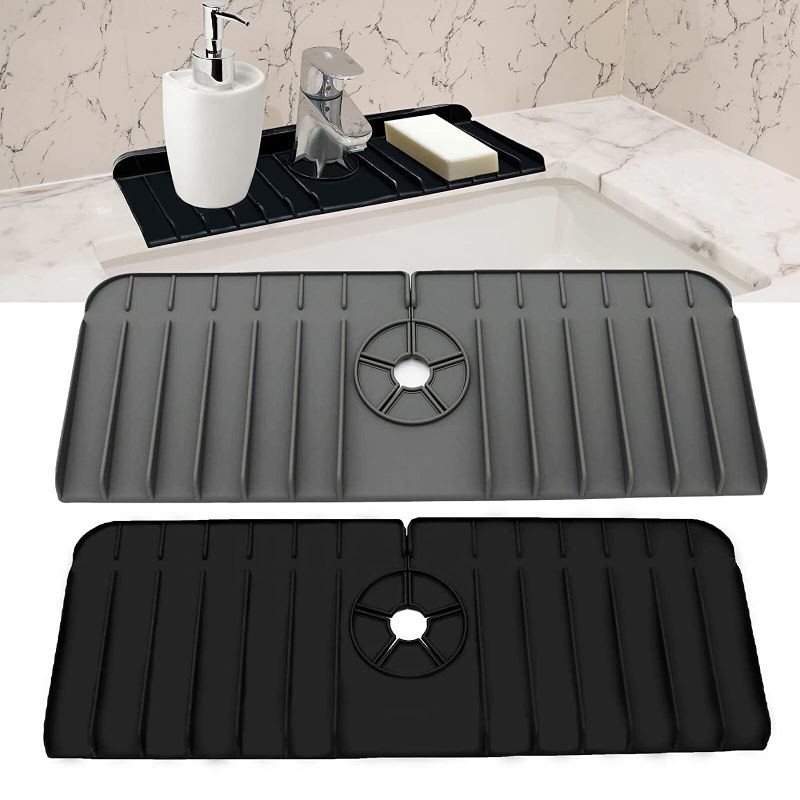 Photo 1 of 2Pack Silicone Faucet Handle Drip Catcher Tray, Sink Water Splash Guard Silicone Mat, Counter Rubber Drying Mat, Drip Splash Protector for Kitchen Bathroom Bar Countertop
