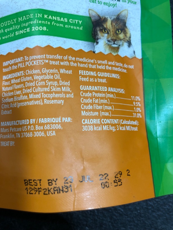 Photo 3 of 3pk of Greenies Pill Pockets Chicken Flavor Natural Soft Cat Treats, 1.6 Oz.
BB:07/23/2022
