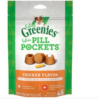 Photo 1 of 3pk of Greenies Pill Pockets Chicken Flavor Natural Soft Cat Treats, 1.6 Oz.
BB:07/23/2022
