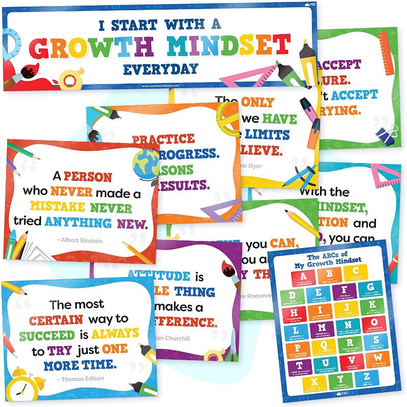 Photo 1 of 4pk of Growth Mindset Posters for Classroom Bulletin Board Sets 10pc - Back to School Positive Inspirational Motivational Posters for Classroom Teacher Decorations Elementary & Middle School Posters for Classroom
