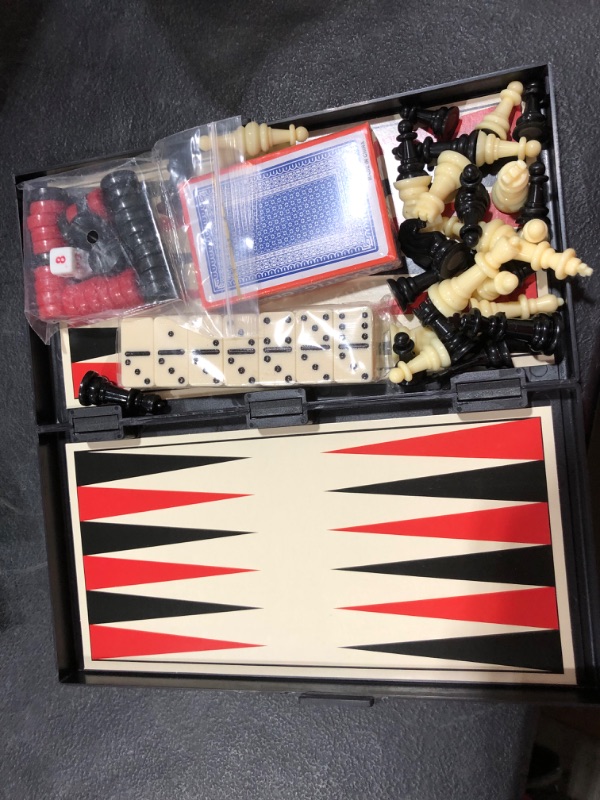 Photo 2 of 5 in 1 Mini Magnetic Chess Checkers Dominoes Backgammon and Cards Set, Small Travel Size Board Games
