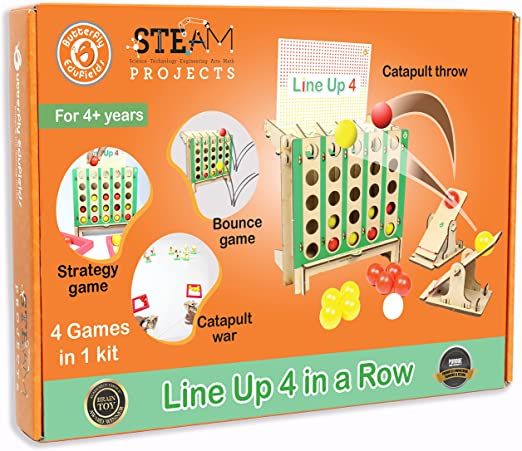 Photo 1 of Butterfly Edufields Connect Shots 4 in a Row Wooden DIY Kit for Kids | 4 Games in 1 Kit with 2 Mini Catapult Shooters and 4 Bouncing Balls | Fun Family Battle for Kids 4+ Years | 20 min Assembly Time
SEALED