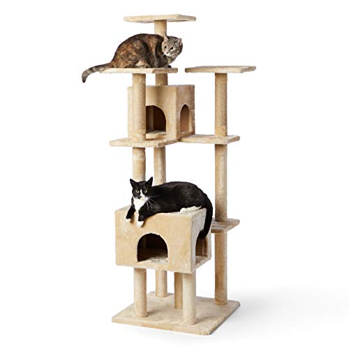 Photo 1 of Amazon Basics Large Cat Condo Tree Tower with Dual Caves And Scratching Post - 25 x 29 x 70 Inches, Beige
