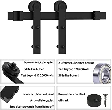 Photo 1 of Black Straight Design Sliding Roller Barn Single Wood Door Hardware Closet Track Kit Set (6FT Single Door Kit)