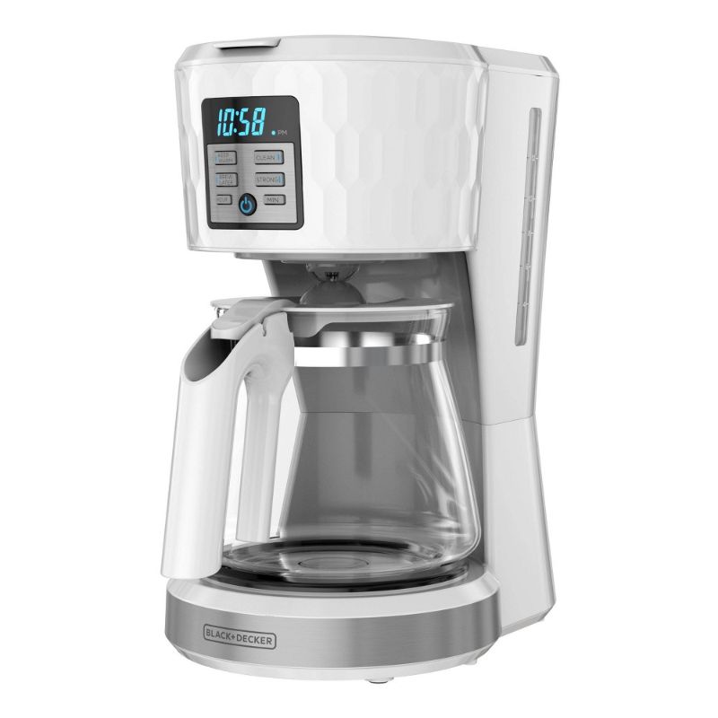 Photo 1 of BLACK+DECKER Honeycomb Collection 12-Cup Programmable Coffeemaker, with Premium Textured Finish, CM1251W-1, White
