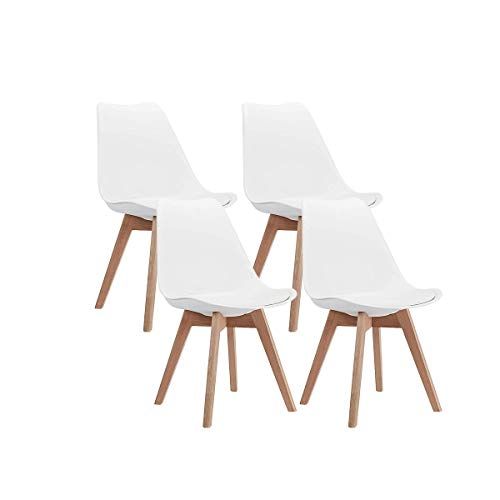 Photo 1 of CangLong Mid Century Modern DSW Side Chair with Wood Legs for Kitchen, Living Dining Room, Set of 4, White
