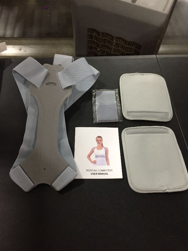 Photo 2 of Grey Posture Corrector for Men and Women, Upper Back Brace for Clavicle Support to Relieve Neck, Shoulder and Back Pain, Comfortable, Adjustable Back Straightener XL
