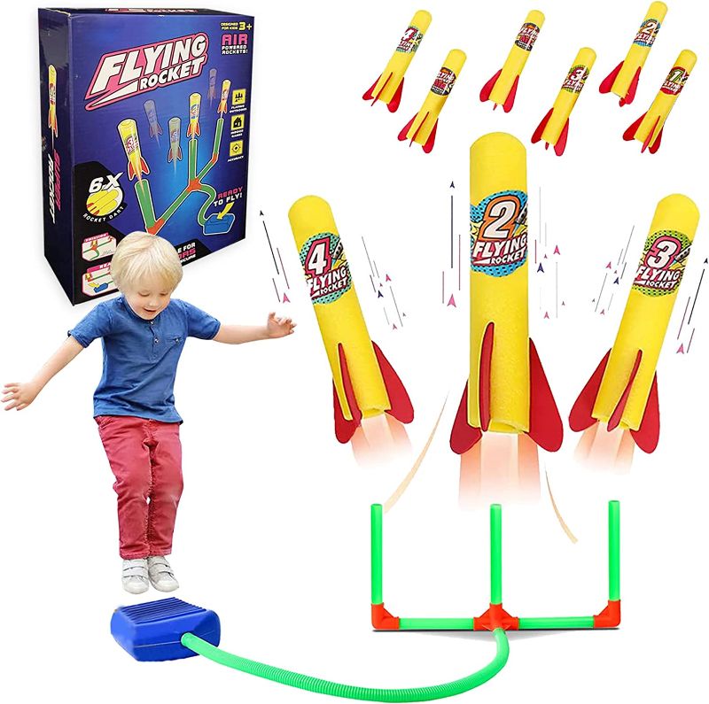 Photo 1 of KIDAMI Rocket Launchers for Kids with 6 Foam Rockets, Kids Outdoor Toys, Jump Rocket, Gift for Boys Girls Toddlers Ages 3 Years and up
