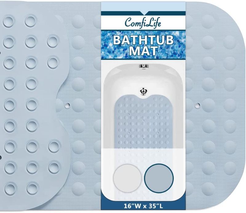 Photo 1 of ComfiLife Bath Mat for Bathroom Tub and Shower – Non Slip Extra Large Bathtub Mat with Drain Holes & Suction Cups – Machine Washable Grip Rubber Mats Keep Bathtub Clean (Bubble 16" x 35", Light Blue)
