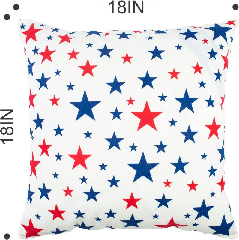 Photo 4 of 4th of July Pillow Covers 18x18, Stars and Stripes Patriotic Throw Pillow Covers Set of 4 USA Independence Day Memorial Day Decorations for Home Party, Double-Sided Printing
