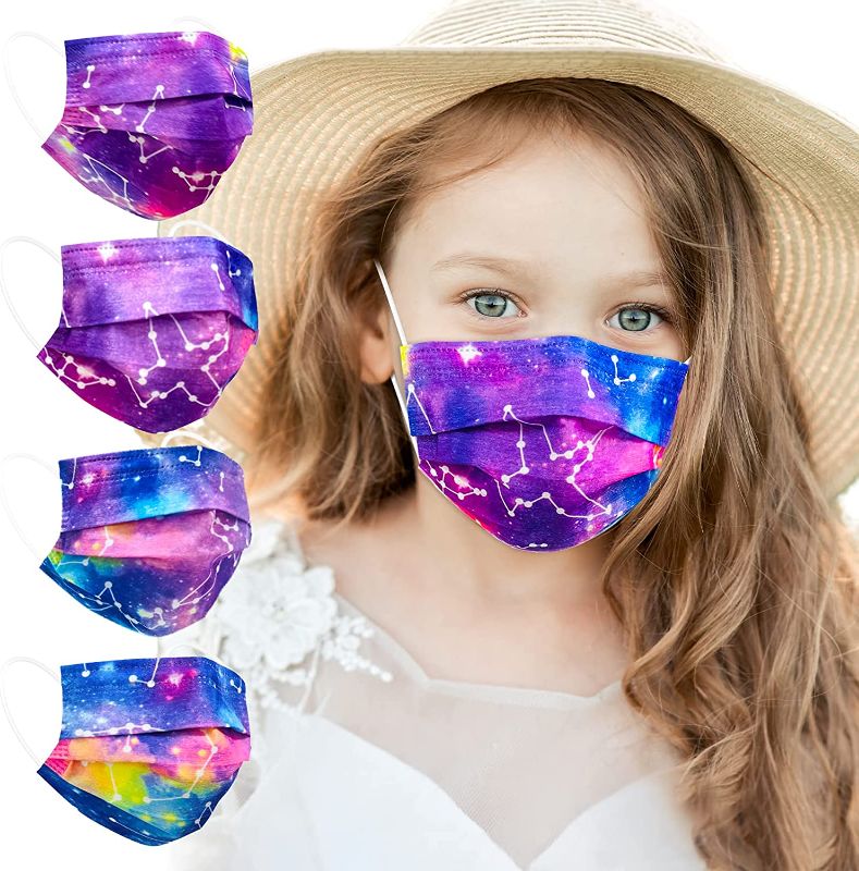 Photo 1 of Disposable Face Masks, Small Size - Not for Adults, Individually Wrapped Face Masks with Designs, 3 Ply Breathable Printed Colorful Cute Mask with Nose Wire Elastic Ear Loop for Girls School, Outdoor
