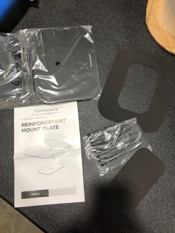 Photo 2 of Monitor Mount Reinforcement Plate for Fragile Tabletop, Glass and Other Fragile Tabletop, Steel Bracket Plate Fits Most Monitor Stand C-Clamp Installation and Grommet Installation -TEMPSPACE