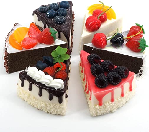 Photo 1 of [6-Pack] Faux Slice Cake - Artificial Desserts Replica for Kitchen and Bakery Shop Display (Multi)