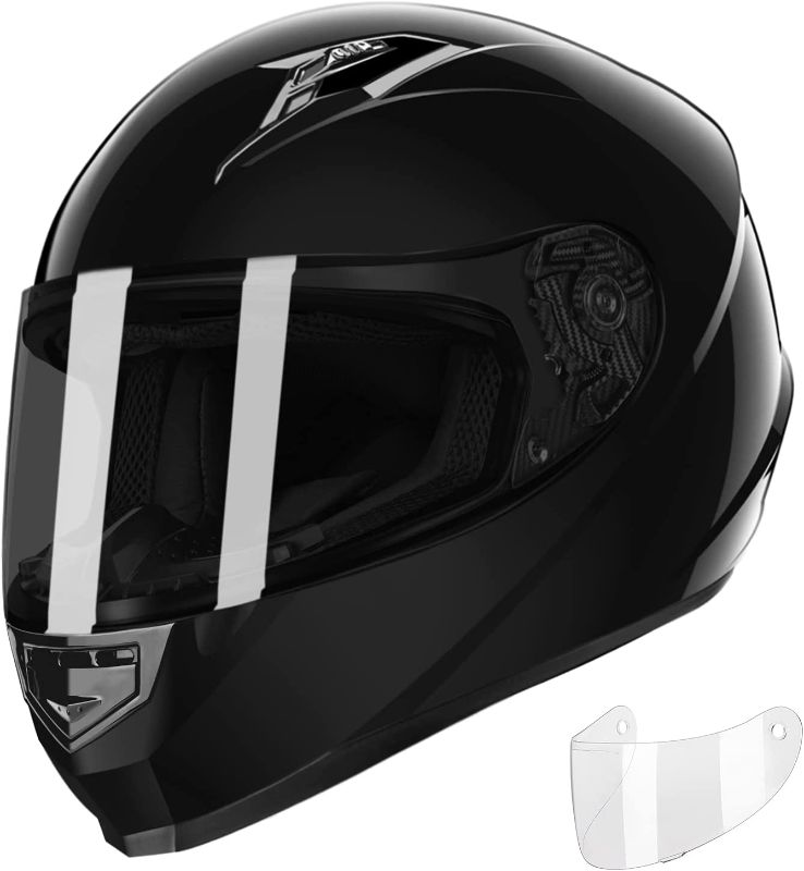 Photo 1 of GLX Unisex-Adult GX11 Compact Lightweight Full Face Motorcycle Street Bike Helmet with Extra Tinted Visor DOT Approved (Black, Large)
