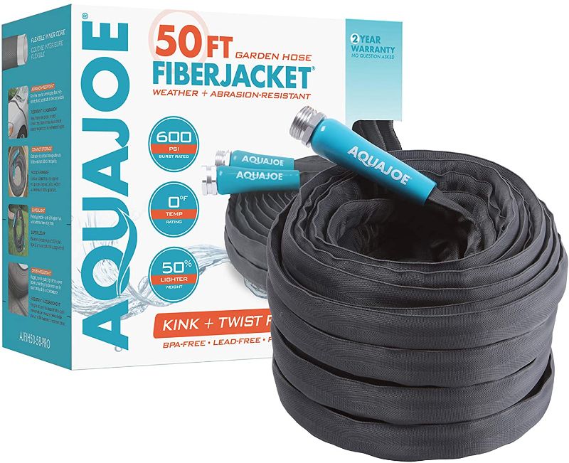 Photo 1 of Aqua Joe AJFJH50-58-PRO FiberJacket Non-Expanding Kink-Free Garden, RV, Marine and Camper Hose, Ultra-Lightweight, Drinking Water Safe, ft, 50-Feet x 5/8-Inch
