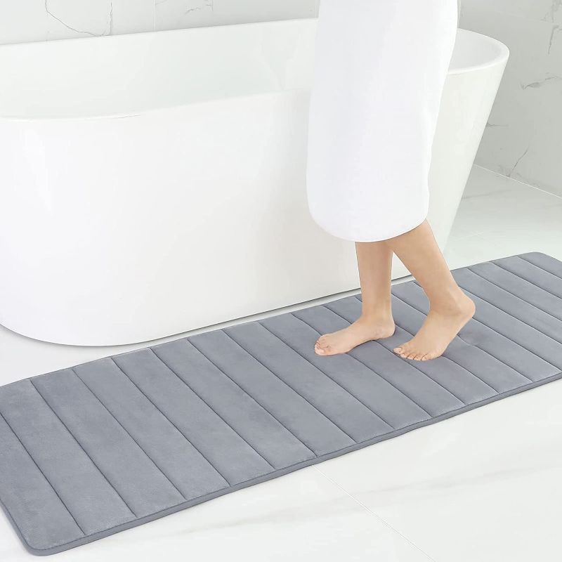 Photo 1 of Buganda Memory Foam Soft Bath Mats - Non Slip Absorbent Bathroom Rugs Extra Large Size Runner Long Mat for Kitchen Bathroom Floors 24" x 70", Grey
