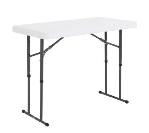 Photo 1 of 4 ft. White Granite Resin Adjustable Height Commercial Folding Table
