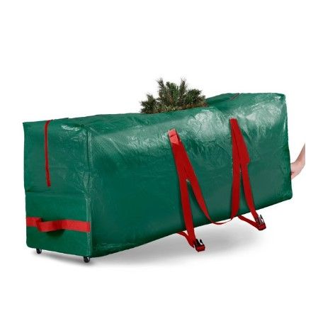 Photo 1 of ZOBER Rolling Large Christmas Tree Storage Bag - Fits Artificial Disassembled Trees, Durable Handles & Wheels for Easy Carrying and Transport - Tear/Waterproof Polyethylene Plastic Duffle Bag
