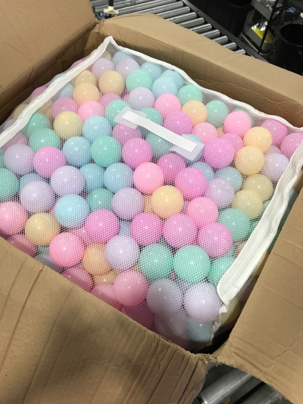 Photo 2 of Amazon Basics BPA Free Plastic Ball Pit Balls with Storage Bag, 1,000 Ct (2.3” Diameter), Pastels
