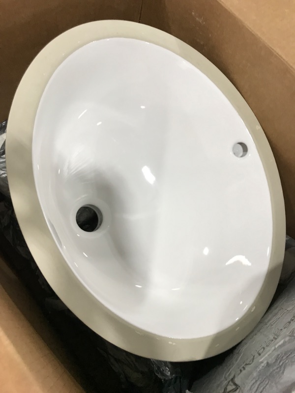 Photo 2 of 15 inch x 12 inch Oval Porcelain Ceramic Undermount Bathroom Vanity Vessel Sink, White

