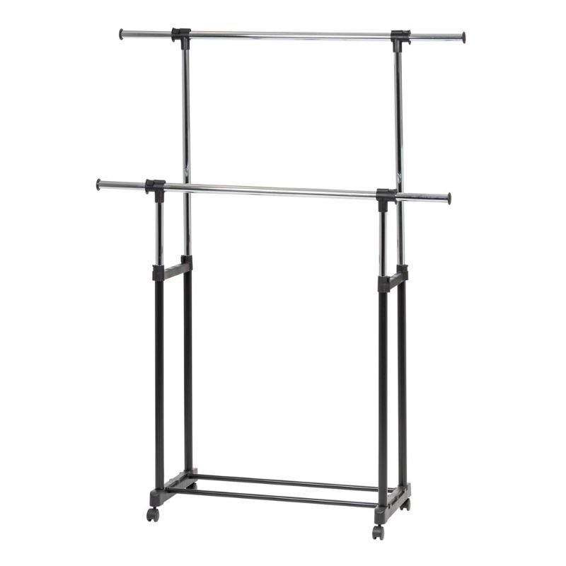 Photo 1 of Adjustable and Extendable Double-Rod Clothes Garment Rack with Lockable Wheels
