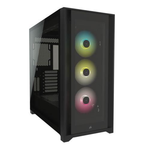 Photo 1 of Corsair ICUE 5000X RGB Gaming Case with 4x Tempered Glass Panels, E-ATX, 3 X AirGuide RGB Fans, Lighting Node CORE Included, USB-C, Black
