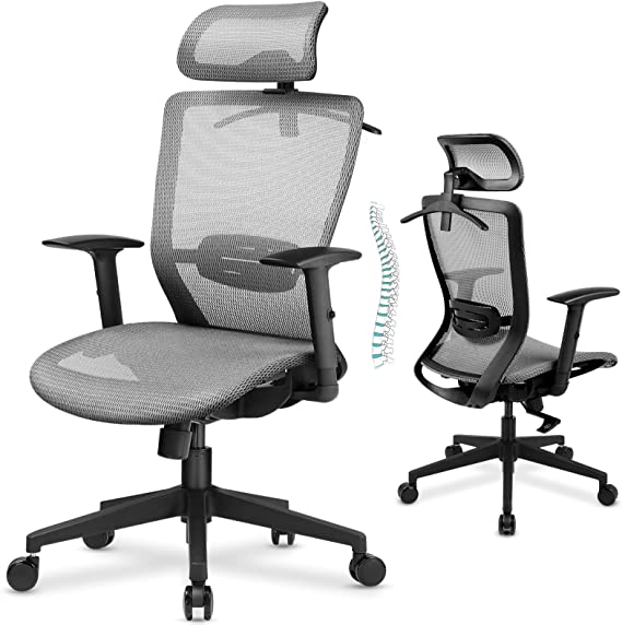 Photo 1 of ComHoma Ergonomic Office Chair, Executive Mesh Desk Chair with Adjustable Arm Rests and Lumbar Support - High Back with Breathable Mesh Seat Cushion - Adjustable Head & Reclines Grey
