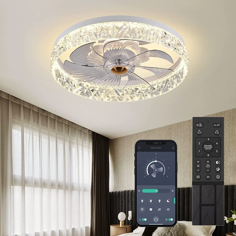 Photo 1 of 2022 Upgraded Fszdorj Ceiling Fan F098 White Ceiling Fans with Lights App & Remote Control, Timing & 3 Led Color Led Ceiling Fan, 6 Wind Speeds Modern Ceiling Fan for Bedroom, Living Room, Small Room
