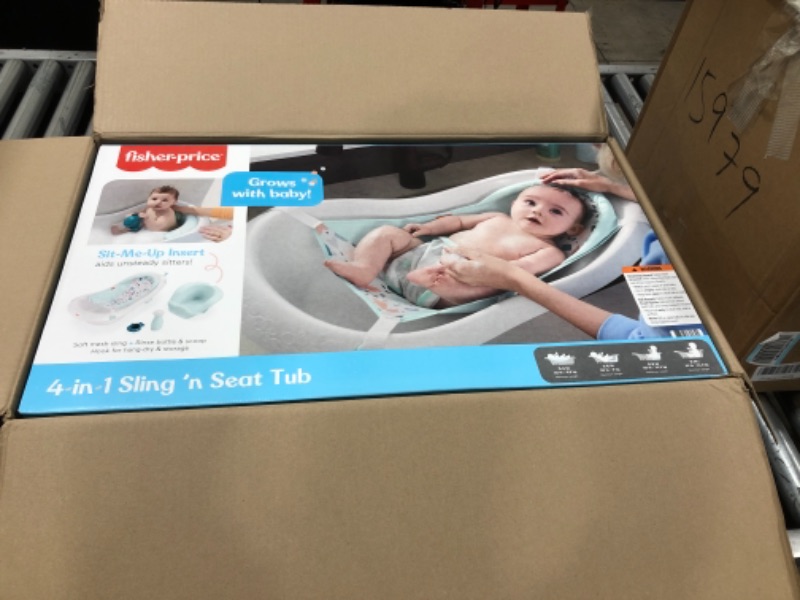 Photo 2 of Fisher-Price 4-In-1 Sling 'N Seat Bath Tub, Pacific Pebble, Baby To Toddler Convertible Tub With Seat And Toys