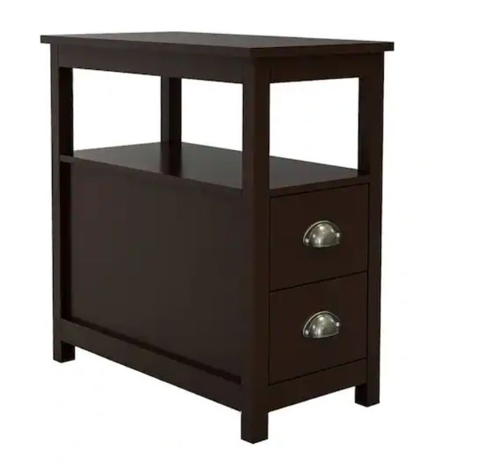 Photo 1 of 2-Drawers Brown Nightstand Night Side End Table With Open Storage Shelf for Bedroom 24.01'' H x 11.81'' W x 23.62'' D
