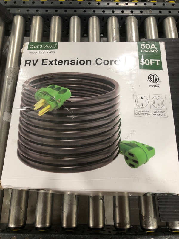 Photo 2 of RVGUARD 50 Amp 50 Foot RV Extension Cord, Heavy Duty STW Cord with LED Power Indicator and Cord Organizer, 14-50P/R Standard Plug, Green, ETL Listed 50 Feet Green 50 Amp